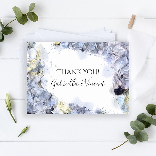 Blue Hydrangeas Watercolor Mariage Merci Note (Créateur téléchargé)
