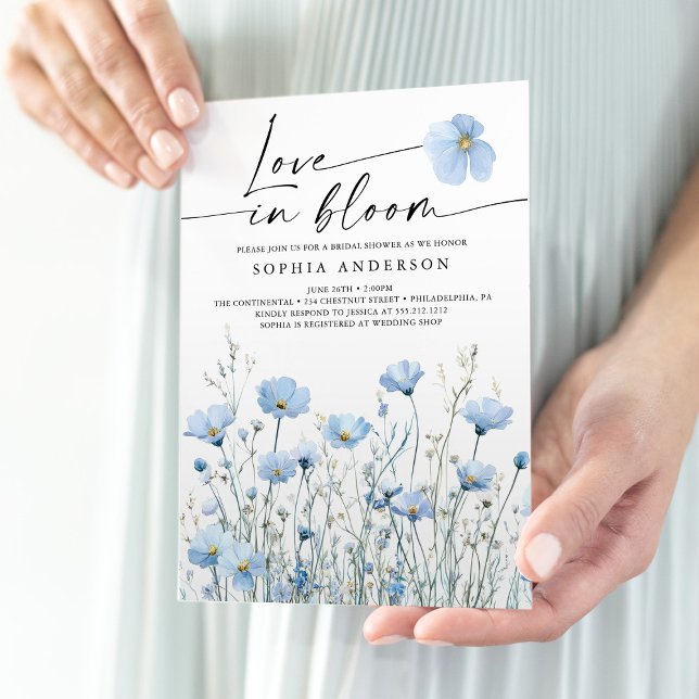 Blue In Bloom Bridal Shower Invitation Card (Créateur téléchargé)