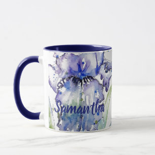 Blue Iris Art floral Aquarelle Fleur femmes Mug