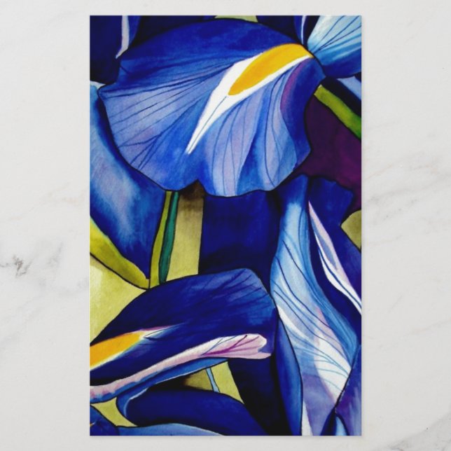 Blue Iris fleurs d'aquarelle d'art (Devant)