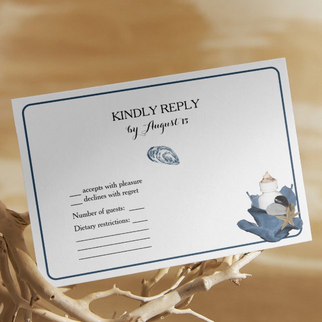 Blue iris floral plage de plage mariage RSVP carte (Créateur téléchargé)