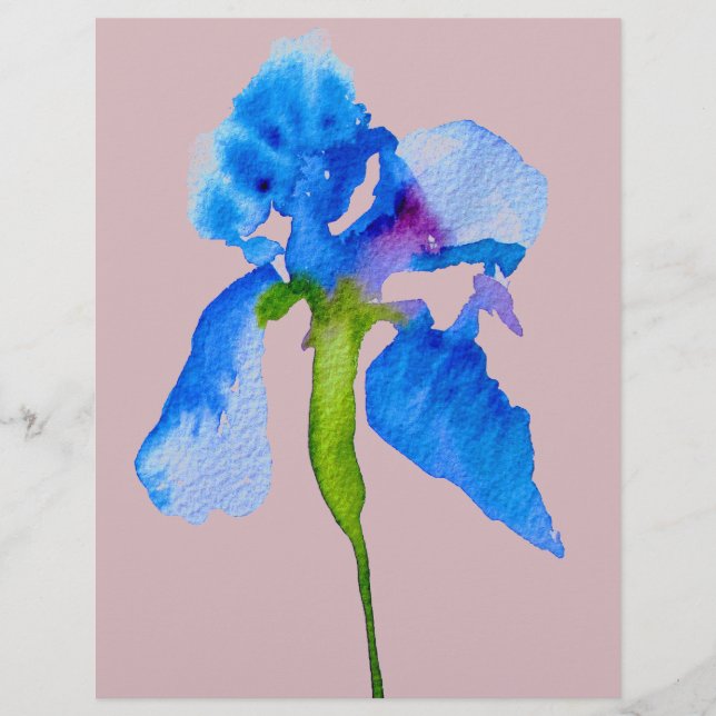 Blue Iris moderne aquarelle florale art (Devant)