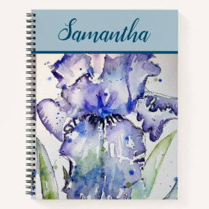 Blue Iris Watercolor floral Art Spiral Carnet