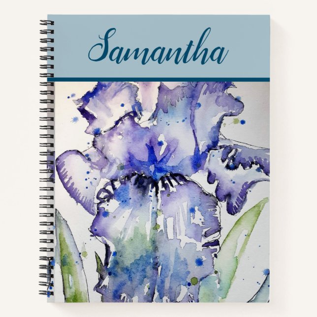 Blue Iris Watercolor floral Art Spiral Carnet (Devant)