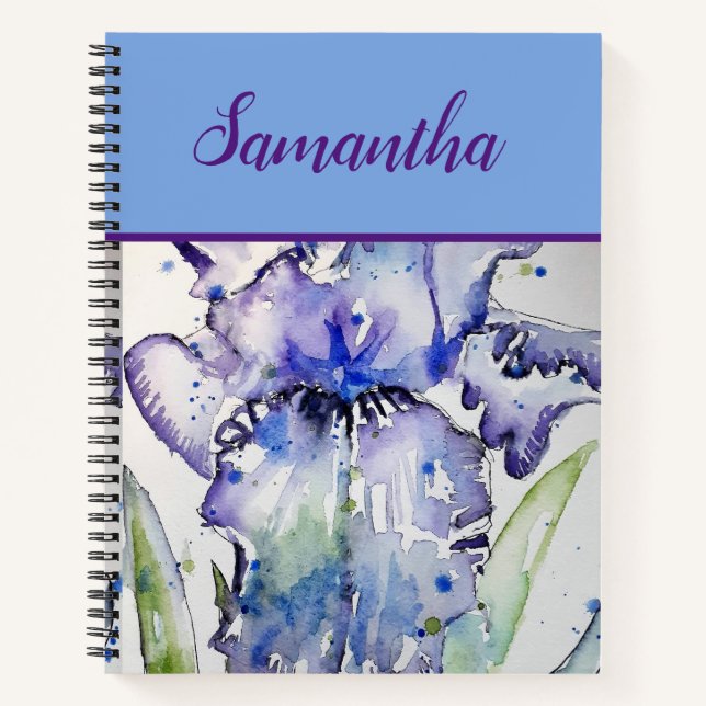 Blue Iris Watercolor floral Art Spiral Carnet (Devant)