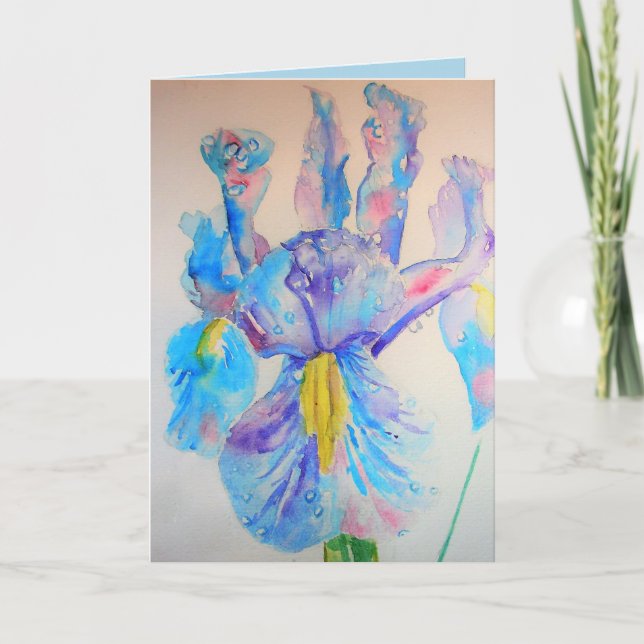 Blue Iris Watercolor floral Carte d'anniversaire (Devant)