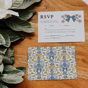 Blue Jaune Bow Floral Wedding RSVP Meal Choice