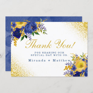 Blue Jaune Floral Or Mariage Merci Cartes