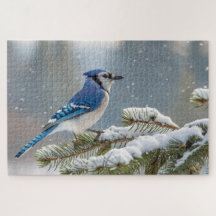 Blue Jay Puzzle de neige - Winter Bird Nature Art