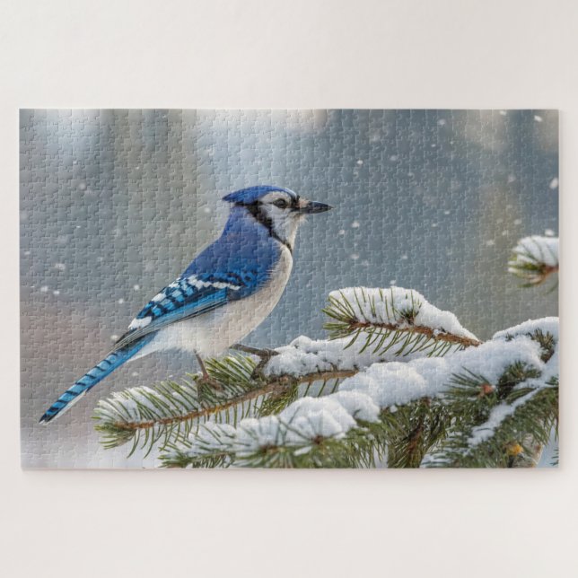 Blue Jay Puzzle de neige - Winter Bird Nature Art (Horizontal)