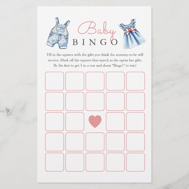 Blue Jean Baby Baby shower Bingo Jeu (Devant)