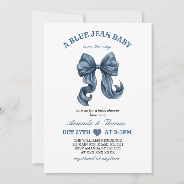 Blue Jean Baby Shower Invitation (Devant)