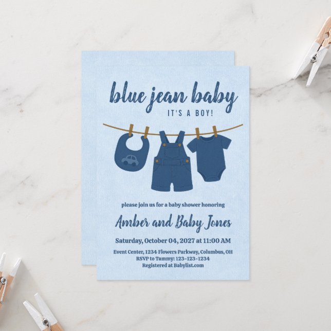 Blue Jean Baby shower Invitation (Devant/Arrière en situation)
