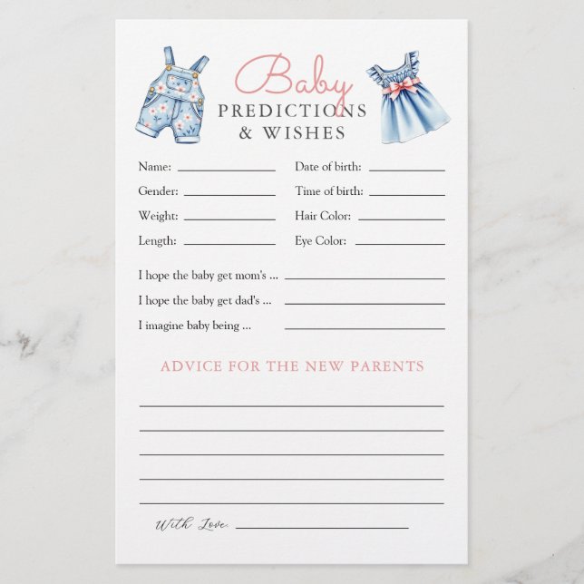 Blue Jean Baby shower Prédictions et conseils (Devant)