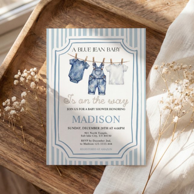 Blue Jean Denim Baby Shower Boy Invitation (Créateur téléchargé)