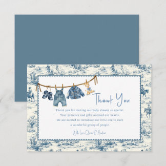 Blue Jean Denim Boy Baby Shower Thank You Card
