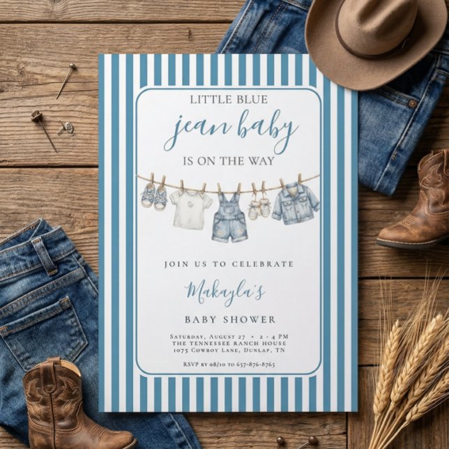 Blue Jean Denim Rustic Boy Baby Shower Invitation (Créateur téléchargé)