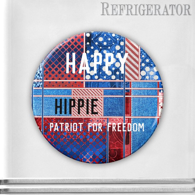 Blue Jeans Patchwork Patriot Magnet personnalisé (Personalized magnet featuring a modern abstract design with blue jeans and red white playful pattern)