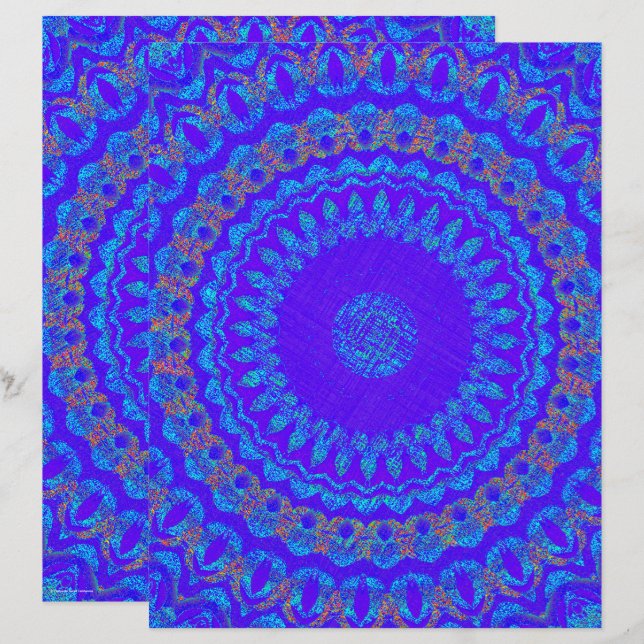 Blue Kaleidoscope Scrapbook Paper 2-Sided Page (Devant / Derrière)