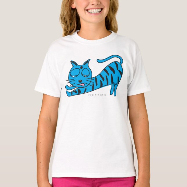 Blue Kitty Stretch Girl T-Shirt (Devant)