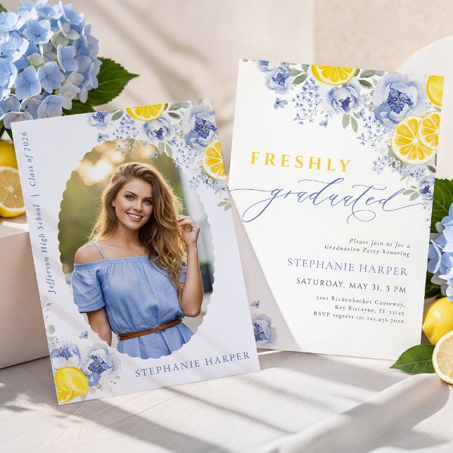 Blue Lemon Freshly Graduated Invitation (Créateur téléchargé)