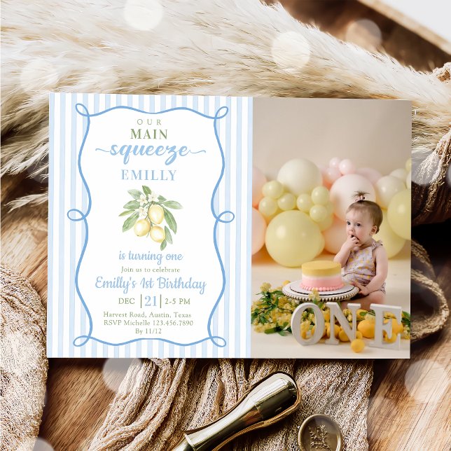 Blue Lemonade Birthday Photo Invitation (Créateur téléchargé)