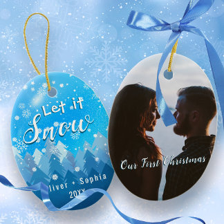 Blue Let it Neige First Christmas Photo