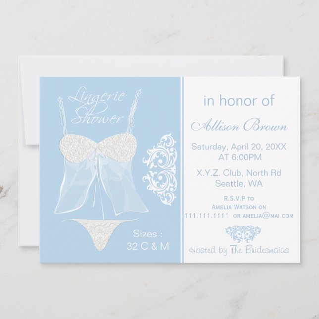 Blue Lingerie Douche Bachelorette Fête Invitation (Devant)