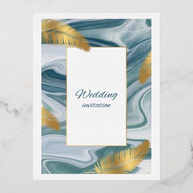 Blue Liquid Marble Wedding Invitation | Premium El (Recto)