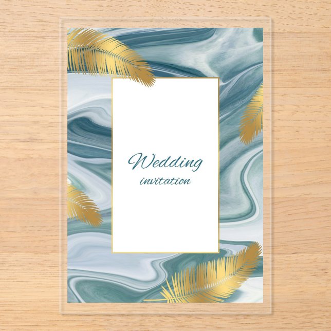 Blue Liquid Marble Wedding Invitation | Premium El (Recto)