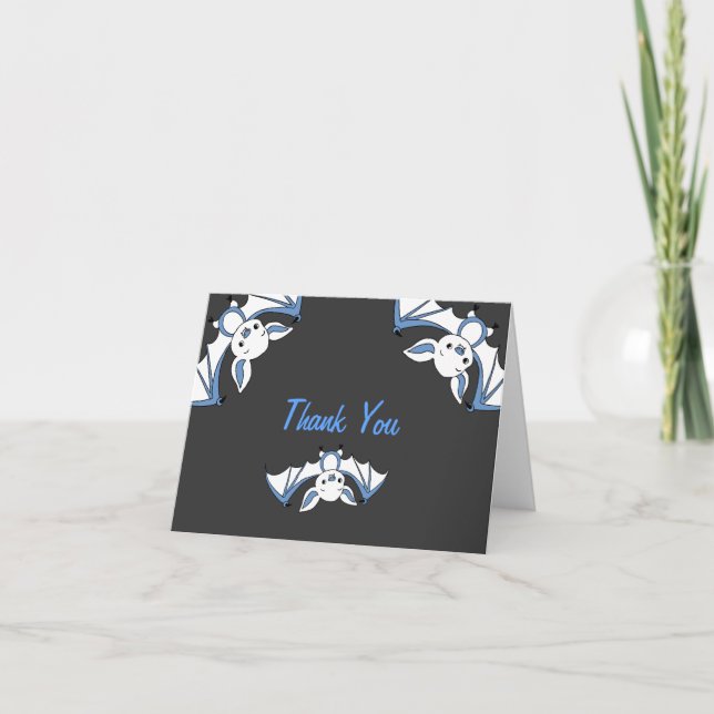 Blue Little Bat Baby shower Merci Notes (Devant)