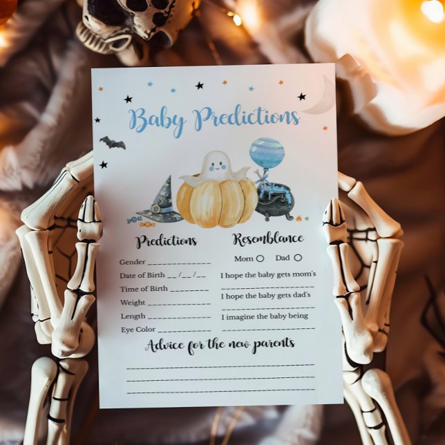 Blue Little Boo Citrouille Baby Predictions Jeu (Pumpkin Halloween Baby Shower Baby Predictions Game)