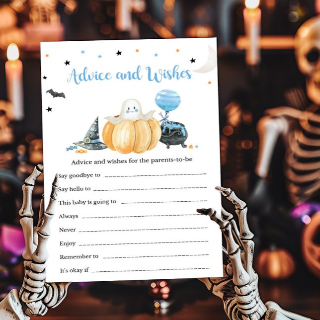 Blue Little Boo Citrouille Conseils et souhaits je (Pumpkin Halloween Baby Shower Advice and Wishes Game)