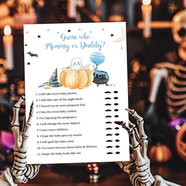 Blue Little Boo Devine qui maman ou papa jeu (Pumpkin Halloween Baby Shower Guess who Mommy or Daddy Game)