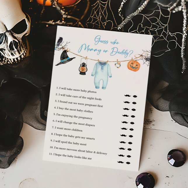Blue Little Boo Devine qui maman ou papa jeu (Halloween Baby Clothes Baby Shower Guess who Mommy or Daddy Game)