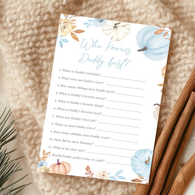 Blue Little Pumpkin Fall Qui connaît le mieux Papa (Boy Little Pumpkin Fall Baby Shower Who Knows Daddy Best Game)