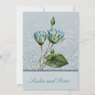 Blue Lotus Floral Faire-part de mariage