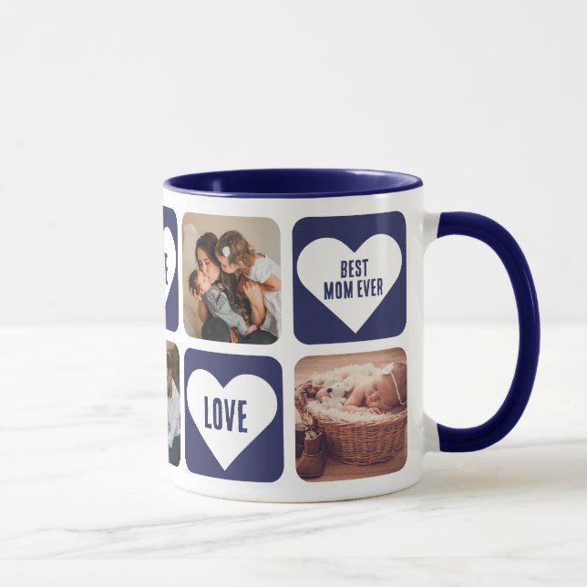 Blue Love Heart Photo Meilleur Maman Jamais Mug (Droite)