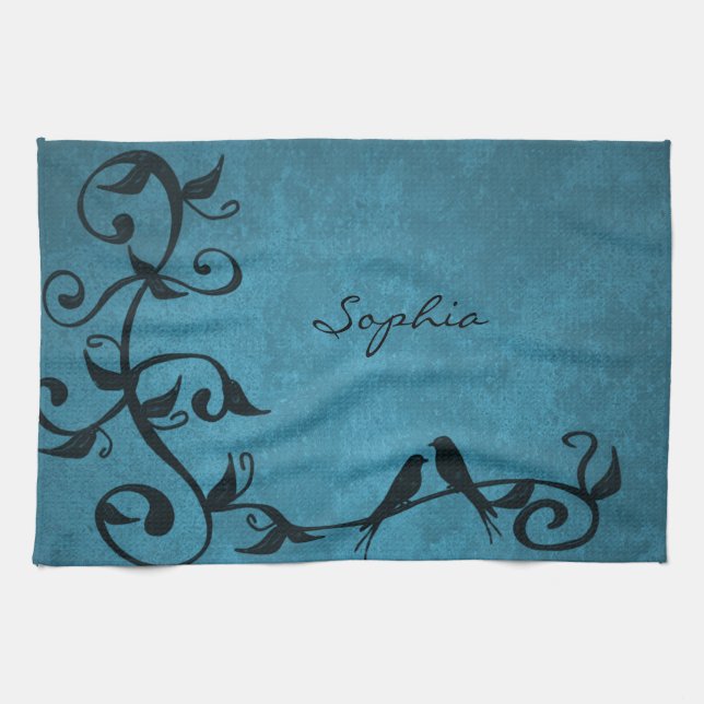 Blue Lovebirds Serviette de cuisine (Horizontal)
