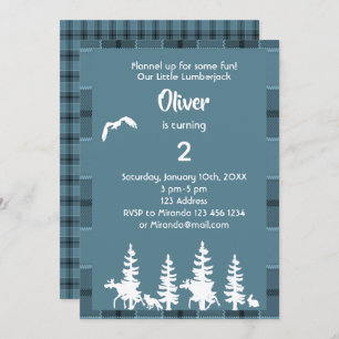 Blue lumberjack 2e anniversaire invitation garçon