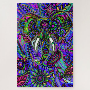 Blue Mandala Elephant Bohemian Jigsaw Puzzle