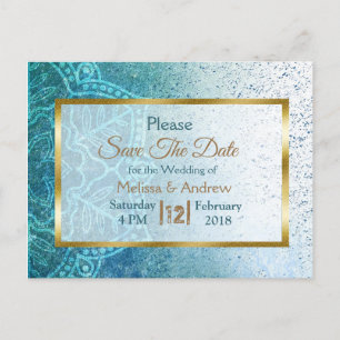 Blue Mandala et Gold Enregistrer la date Cartes po