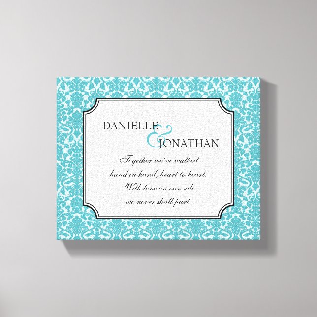 Blue mariage damassé citation toile personnalisée (Recto)
