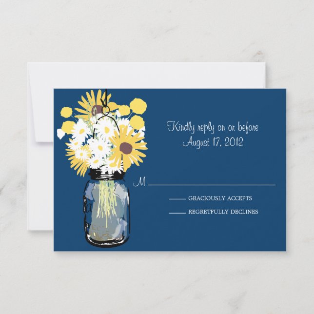 Blue Mason Jar Daisies Sunflowers Billy Balls RSVP (Devant)