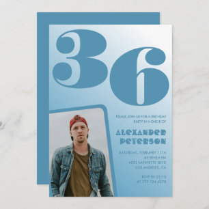 Blue Men Photo dégradé 36e anniversaire invitation