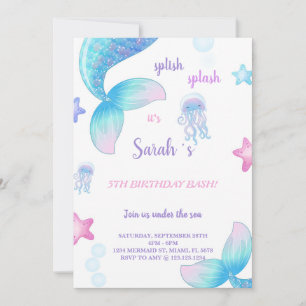Blue Mermaid Tale Anniversaire Invitation