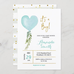 Blue Miny Balloon garçon baby shower invitation