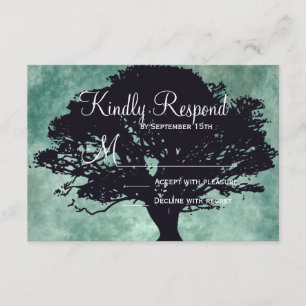 Blue Mist Oak Tree Silhouette Mariage RSVP Cartes