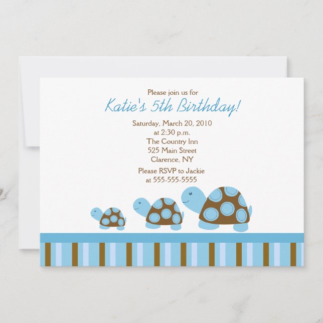 Blue Mod Turtles 5x7 Anniversaire Invitation (Devant)