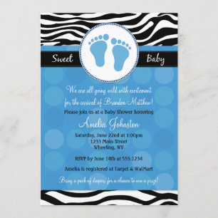 Blue Mod Zebra Imprimer Invitations De Douche Pour